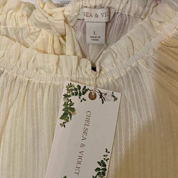 Chelsea & Violet Cream Boho blouse Bow Large Toasted Ivory Spring - Picture 6 of 8